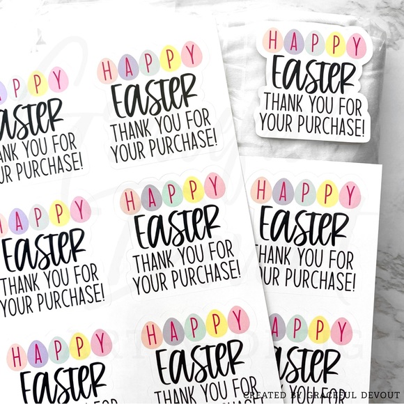 Happy Easter Thank You For You Purchase! - 2" (inches) Sticker 48ct.)  [GD52-48] - Picture 3 of 5